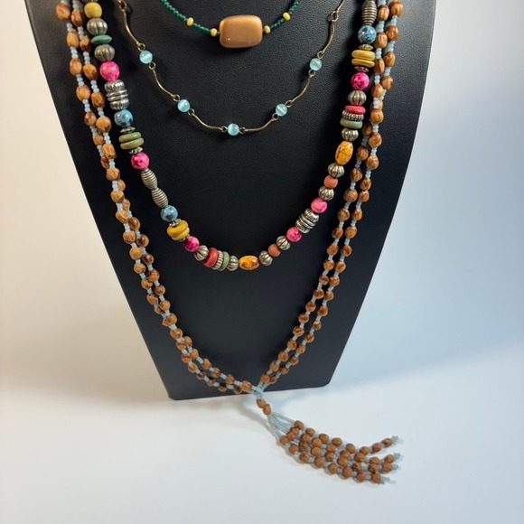 Necklace Lot Vintage Boho Seed Shell Glass Metal Links Long - Picture 5 of 7